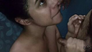 Naughty young couple having sneaky oral sex in the bathroom