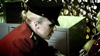 Three horny army babes masturbate when hunk comes along to fuck them