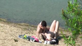 A couple of young nudists are spied on while having sex and