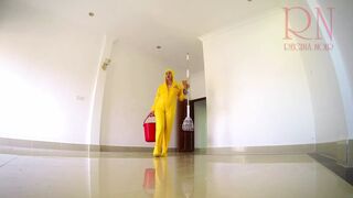 Naked maid cleans office space. Maid without panties. Office C1