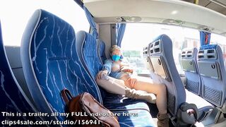 Exhibitionist MILF flashes and gets crossed legs orgasm in a public bus