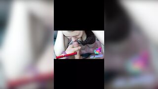 Redhead girl sucks and fucks in her mouth with cum and swallows it from a big dick