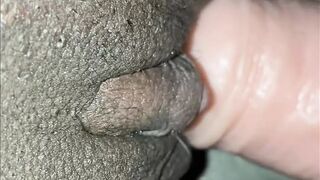 Close up shaved ebony pussy dildo
