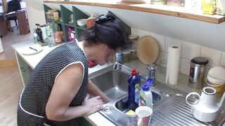 Cleaning lady 57 Helga fucked in the kitchen