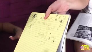 A Horny Brunette Lesbian Seduces Her Studying Buddy with Big Tits and Bigger Nipples