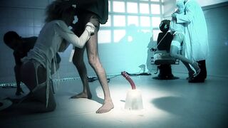 Blondie in a straightjacket has threesome with two doctors