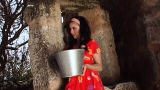 Dark haired German babe gets her trimmed pussy smashed outdoors