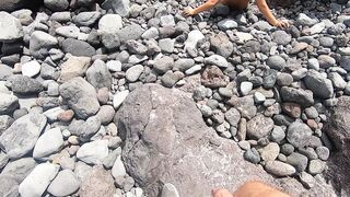 My Naked Short-haired Wife Sucks My Cock Outdoor on a Beach